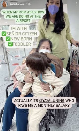 Isabelle Daza shares a photo of Yaya Luning sitting comfortable on a wheelchair.