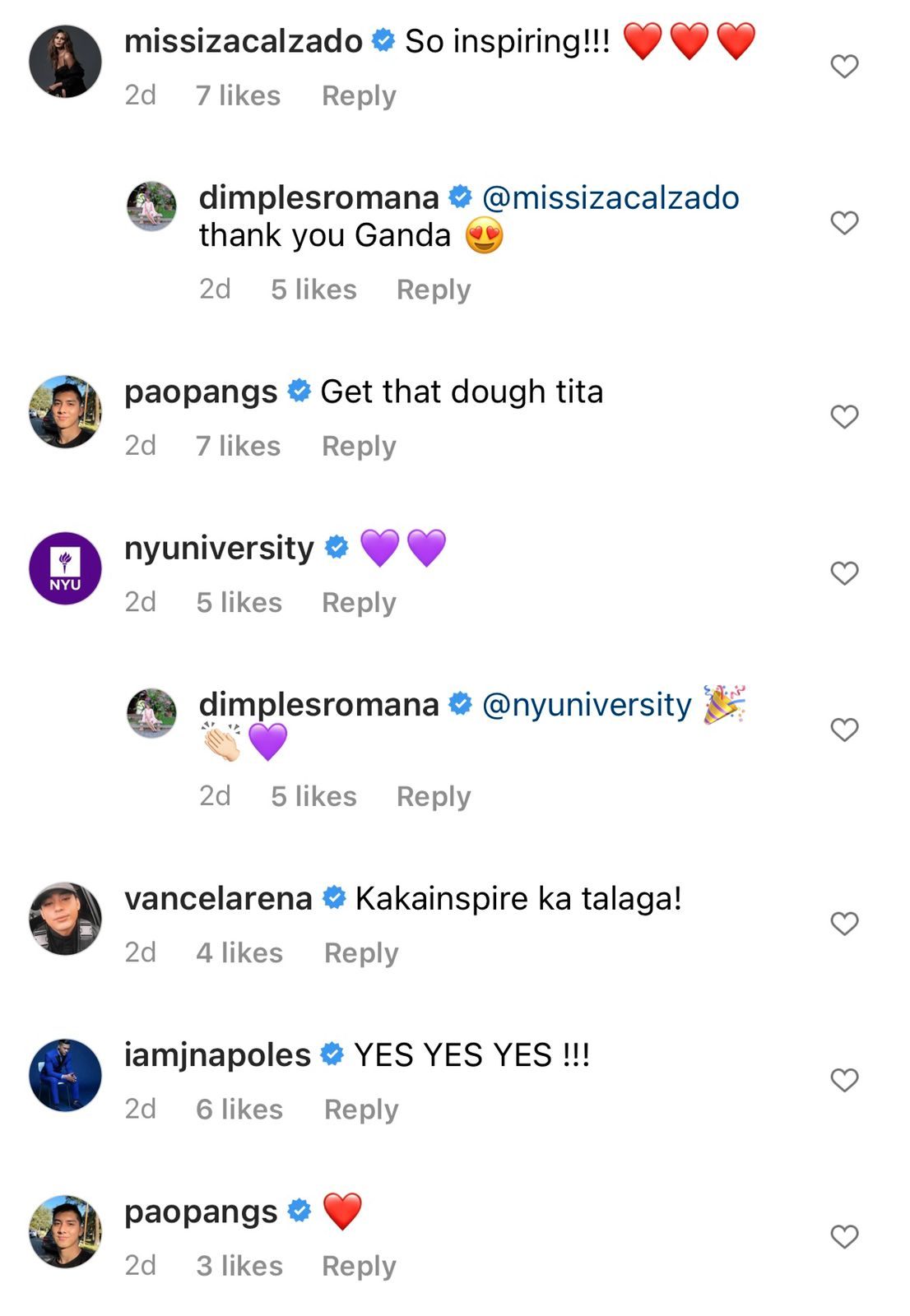 Comment on Dimples Romana's IG