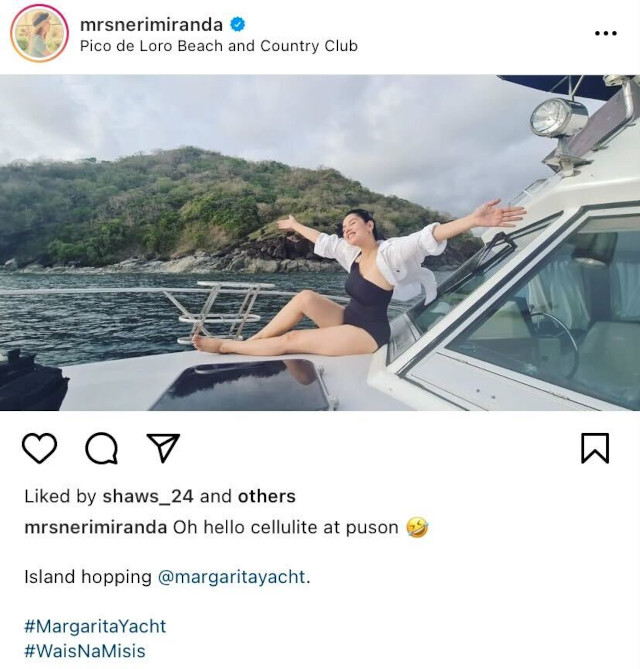 Neri Naig Miranda wearing swimsuit aboard a yacht