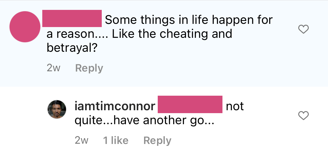 tim connor denies cheating rumor