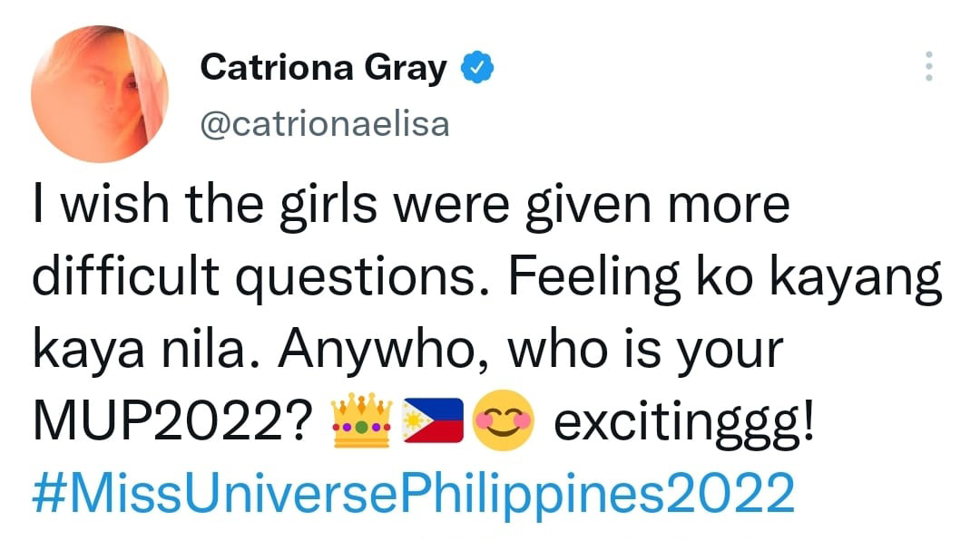 Catriona Gray wishes candidates were given more difficult questions at Miss Universe Philippines 2022