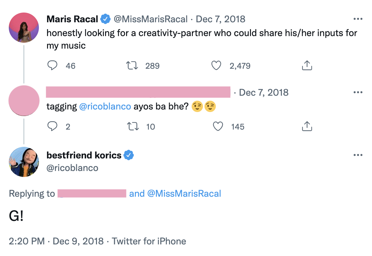 Maris Racal, Rico Blanco tweets