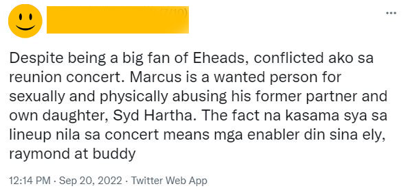 Netizen dismayed with Marcus Adoro in Eraserheads reunion concert as history of abuse resurfaces