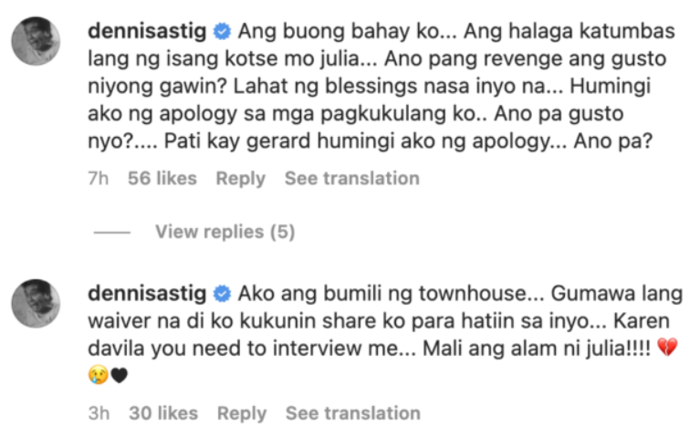 Dennis Padilla reacts to Julia Barretto's statements in her interview with Karen Davila