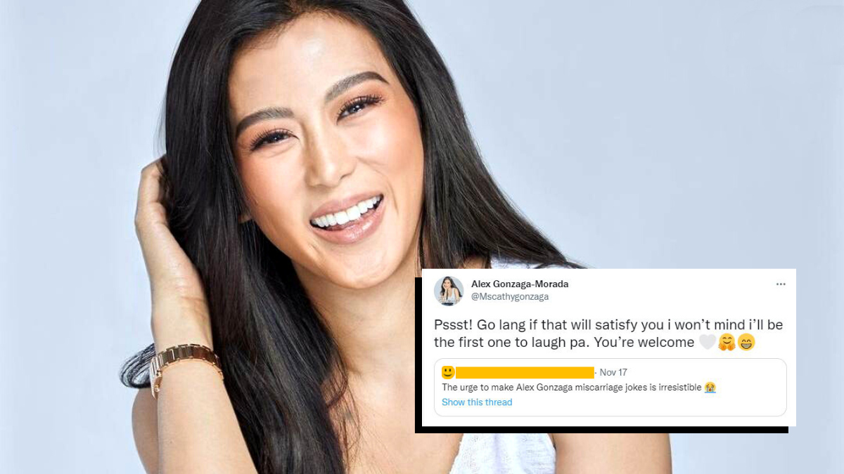 Alex Gonzaga reacts to a netizen wanting to joke about her miscarriage