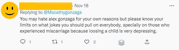 Netizen defends Alex Gonzaga from miscarriage jokes