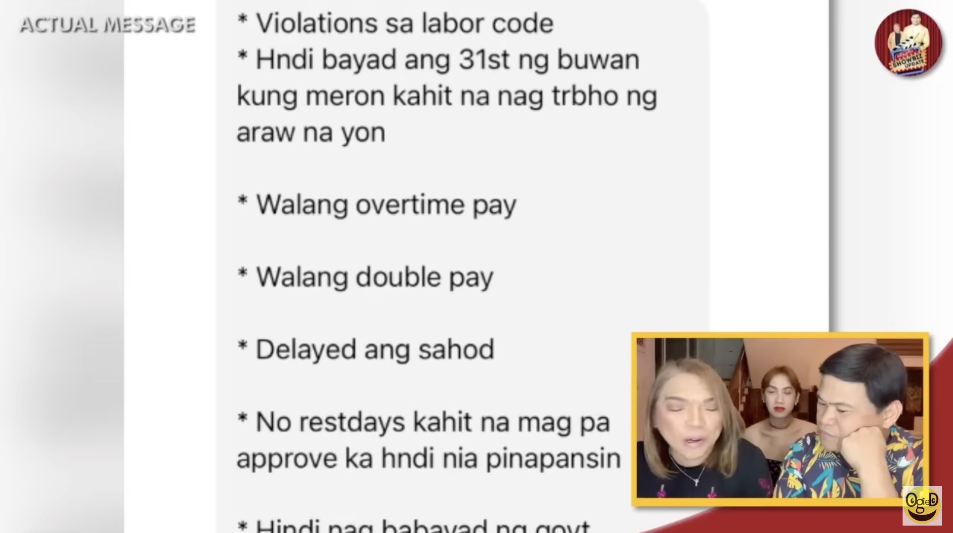 mommy divine geronimo accused of violation of labor code according to ogie diaz