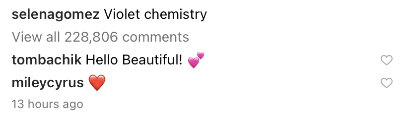 Miley Cyrus comments on Selena Gomez's makeup-free selfie on Instagram