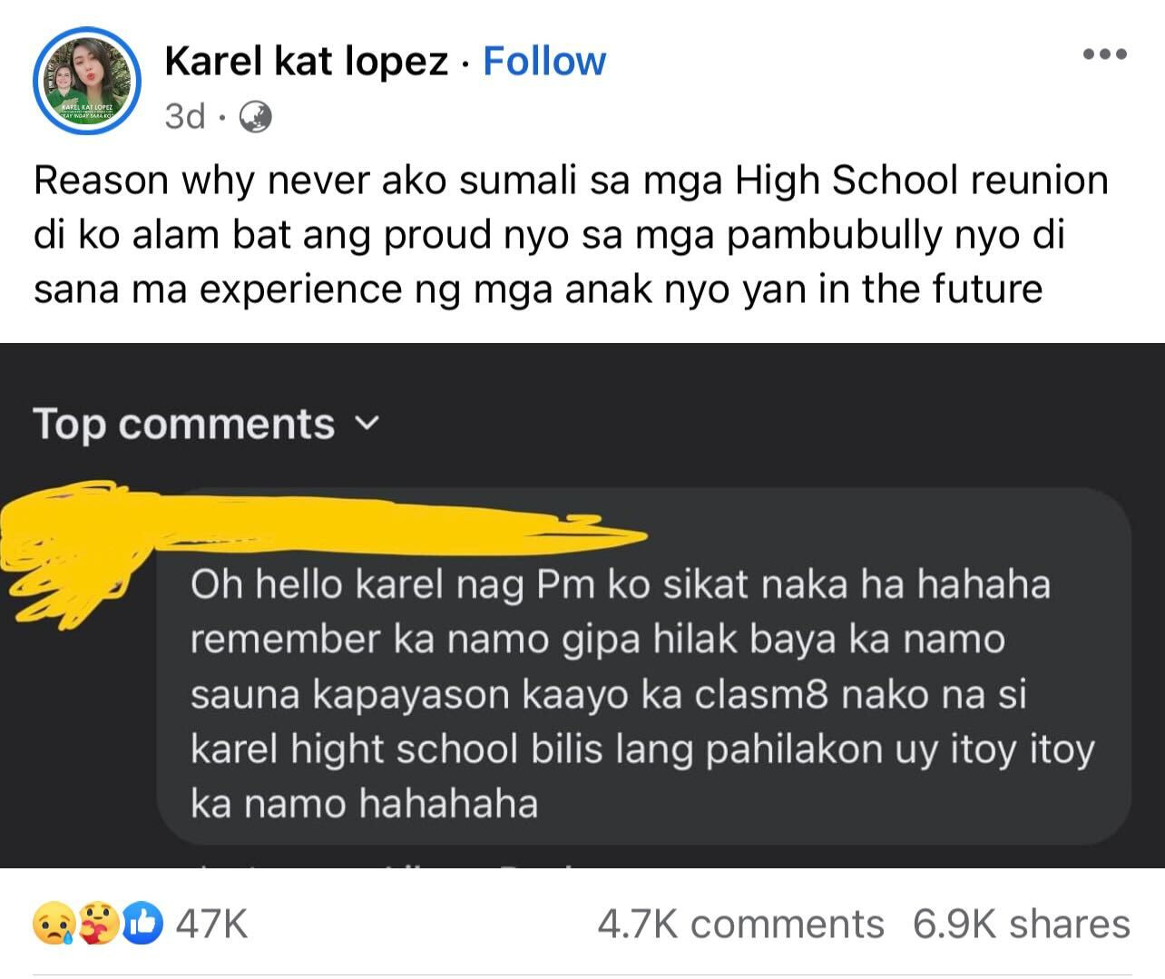 Karel Kat Lopez shares bullying experience