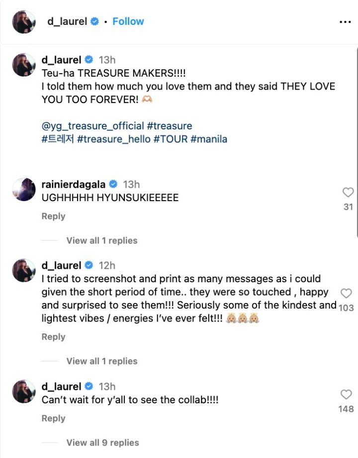 Denise Laurel TREASURE K-pop concert in Manila Instagram comments