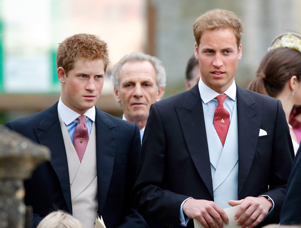 Prince Harry and Prince William attend the wedding of Laura Parker Bowles