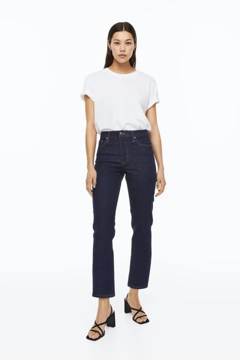 H&M Straight High Ankle Jeans in Blue Medium Dusty