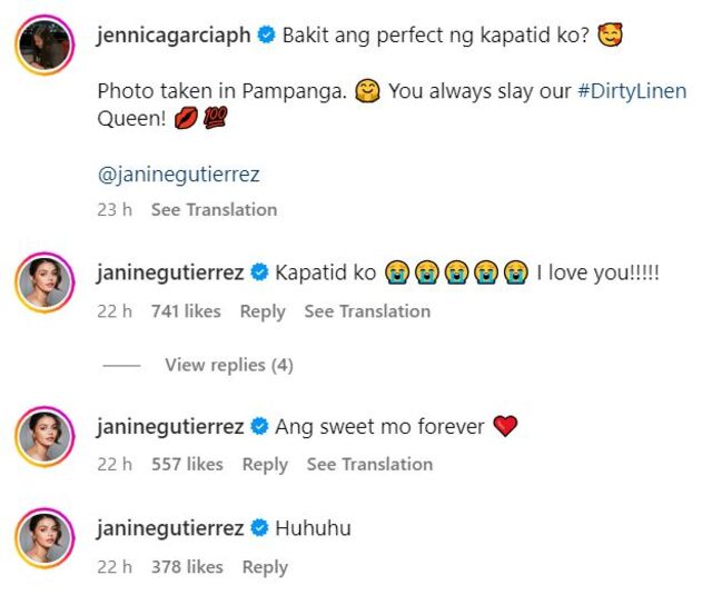 Jennica Garcia and Janine Gutierrez Instagram comments