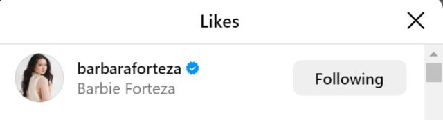 Barbie Forteza liked Kathryn Bernardo and David Licauco's pics