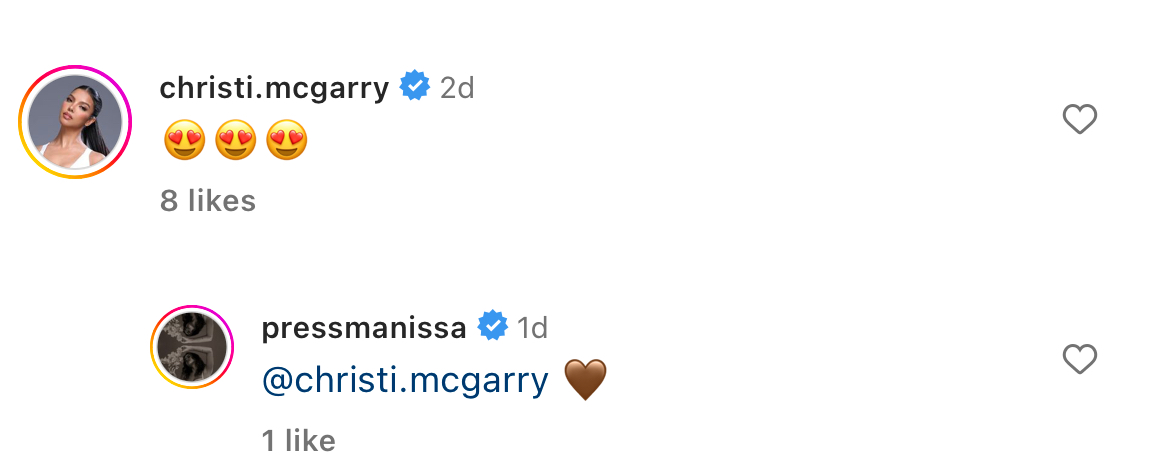 Christi McGarry leaves comment on Issa Pressman Instagram