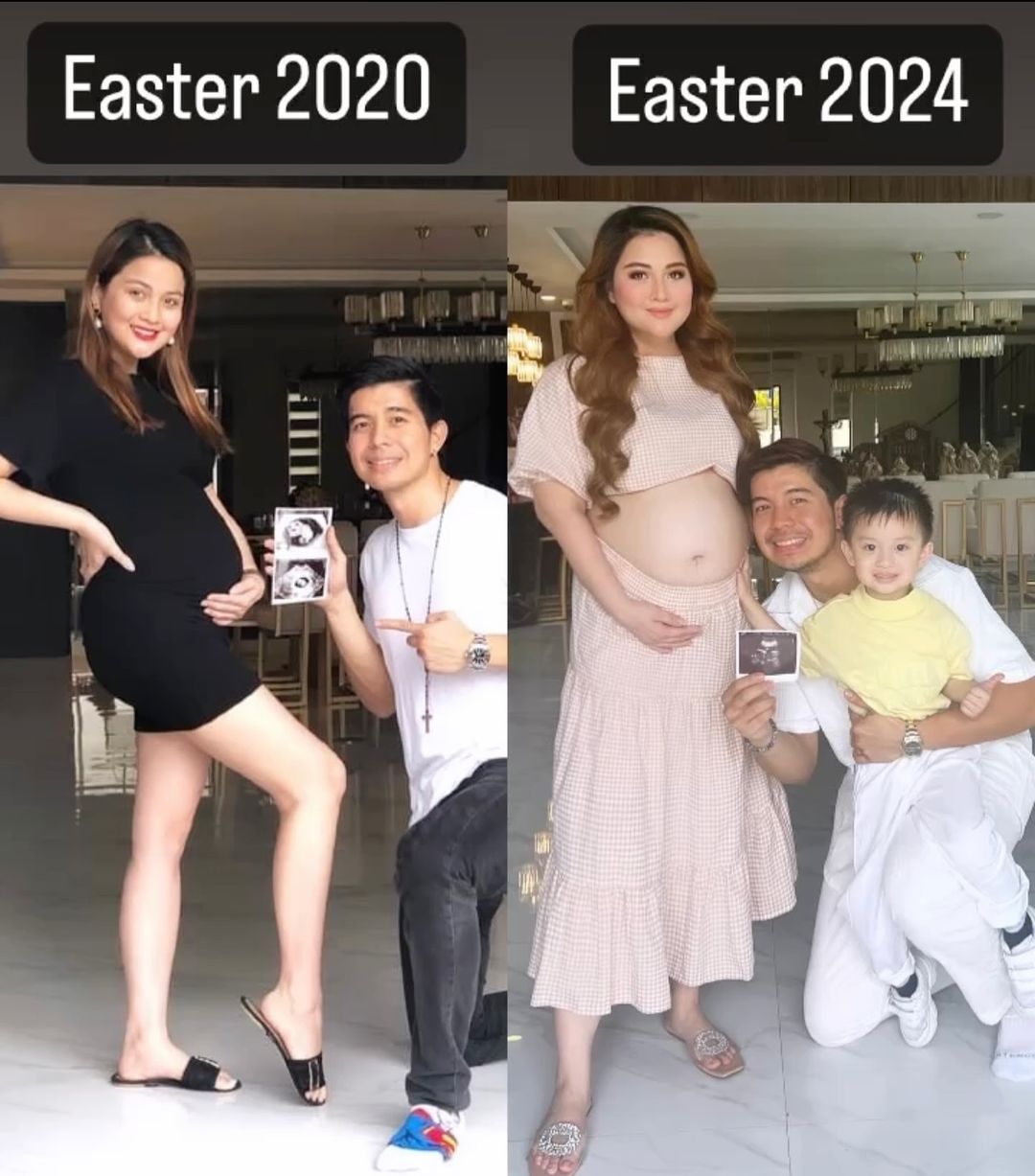 Dianne Medina and Rodjun Cruz pregnancy announcement photos side by side