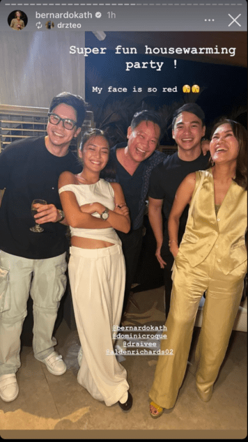 Kathryn Bernardo with Alden Richards, Dr. Z and Dr. Aivee Teo at housewarming party