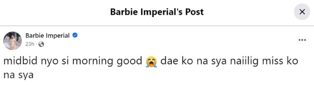 Barbie Imperial's Facebook post in Bicolano