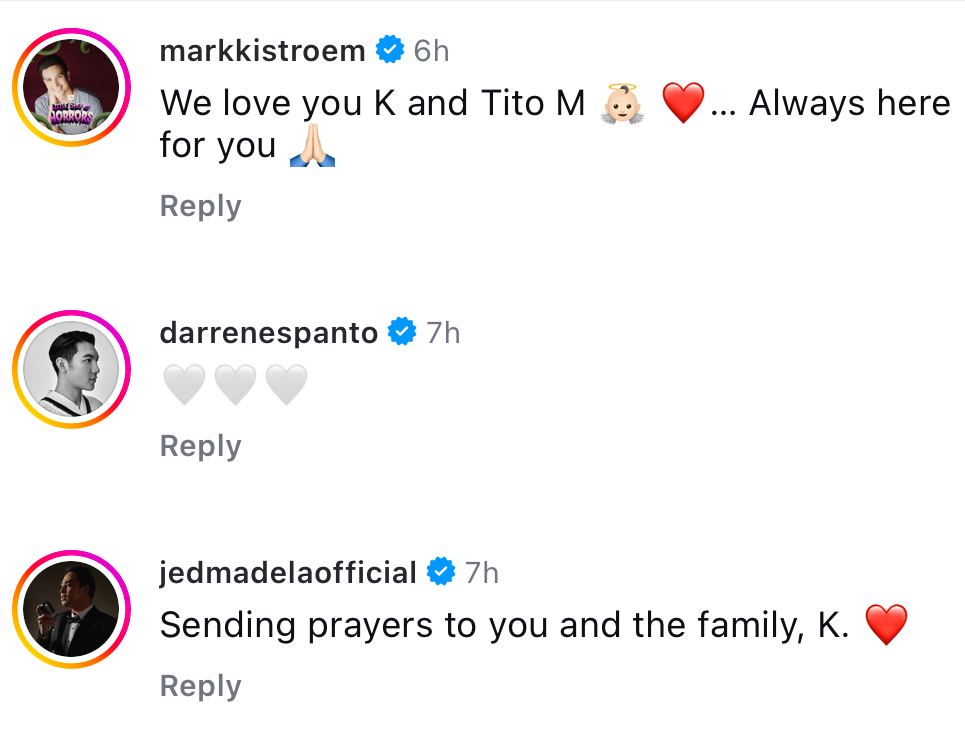 Darren Espanto, Jed Madela, Markki Stroem share in Karylle's grief