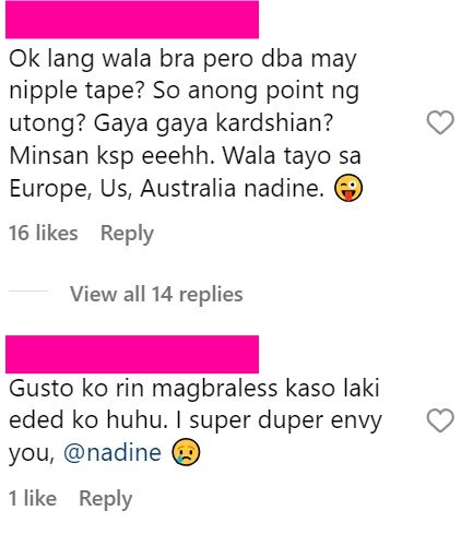 image of comments on nadine lustre's braless outfit