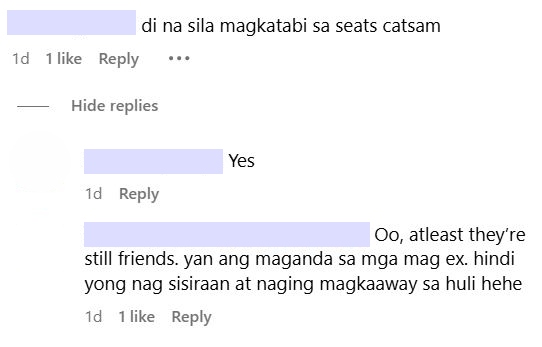 image of comments on Catriona Gray and Sam Milby seating apart from each other