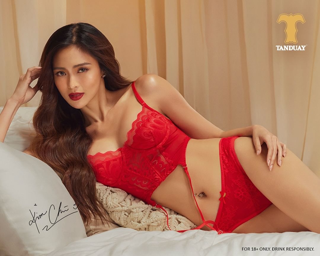 Image of Kim Chiu in a red bikini as Tanduay Rhum's 2025 calendar girl.