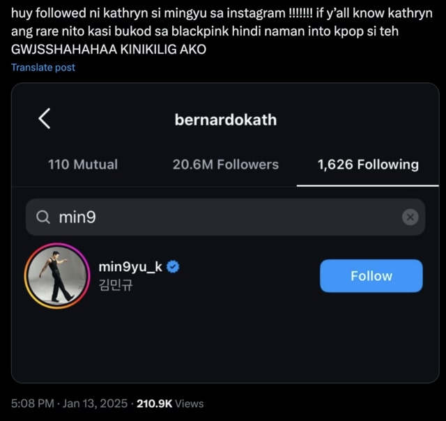 internet reacts to Kathryn Bernardo following Mingyu of SEVENTEEN on Instagram