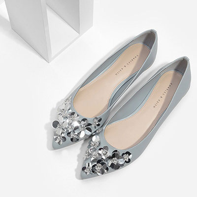 silver flat party shoes