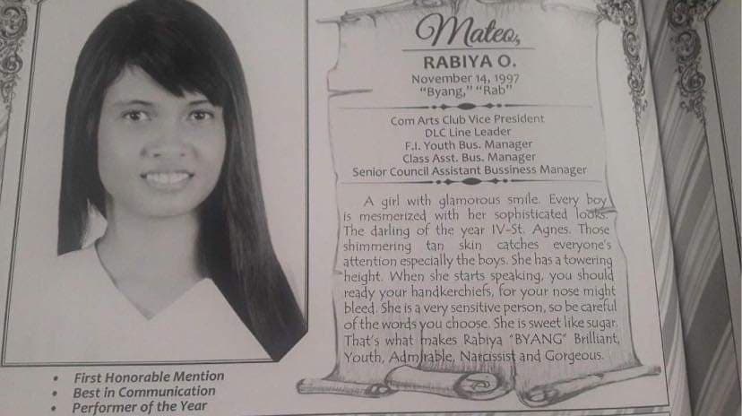 Miss Universe Philippines Rabiya Mateo S Yearbook Photo