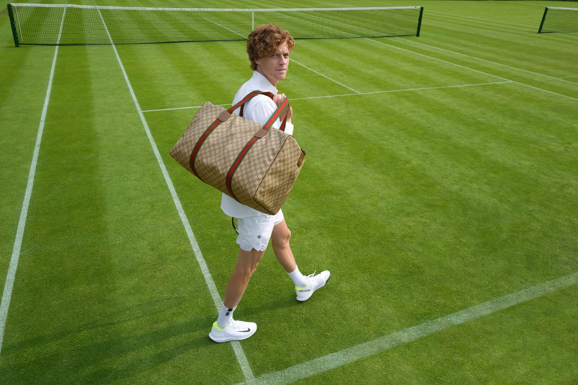 gucci on X: .@janniksin is captured with his one-of-a-kind #Gucci duffle  bag featuring his initials and the House Web stripe. Photography by  #GregWilliams. @Wimbledon  / X