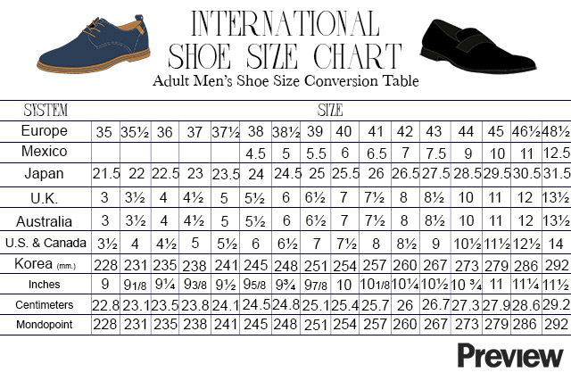 Webster Shoes Size Chart