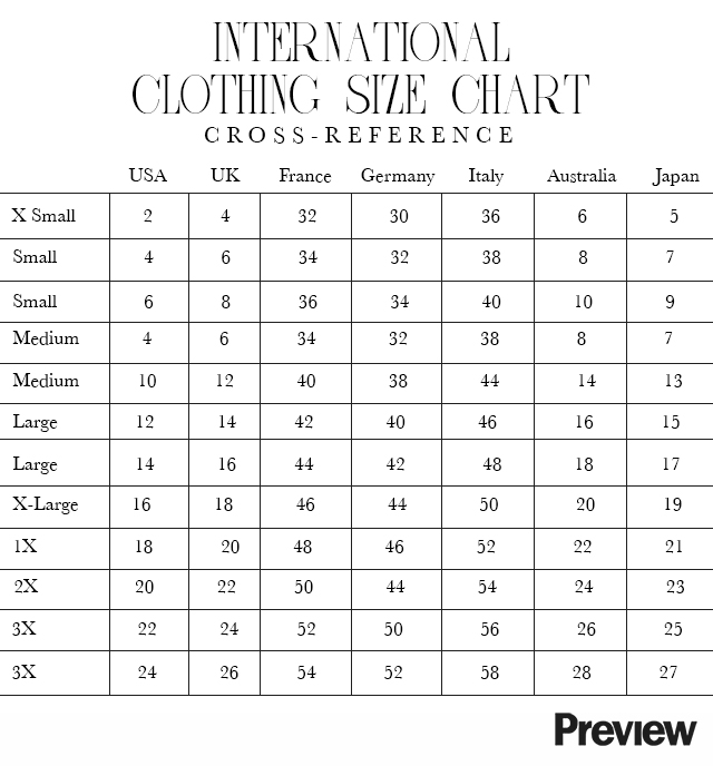 Clothing Size Chart