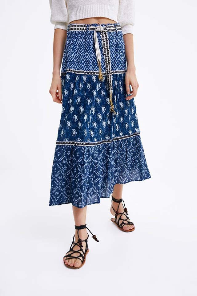 zara blue maxi skirt