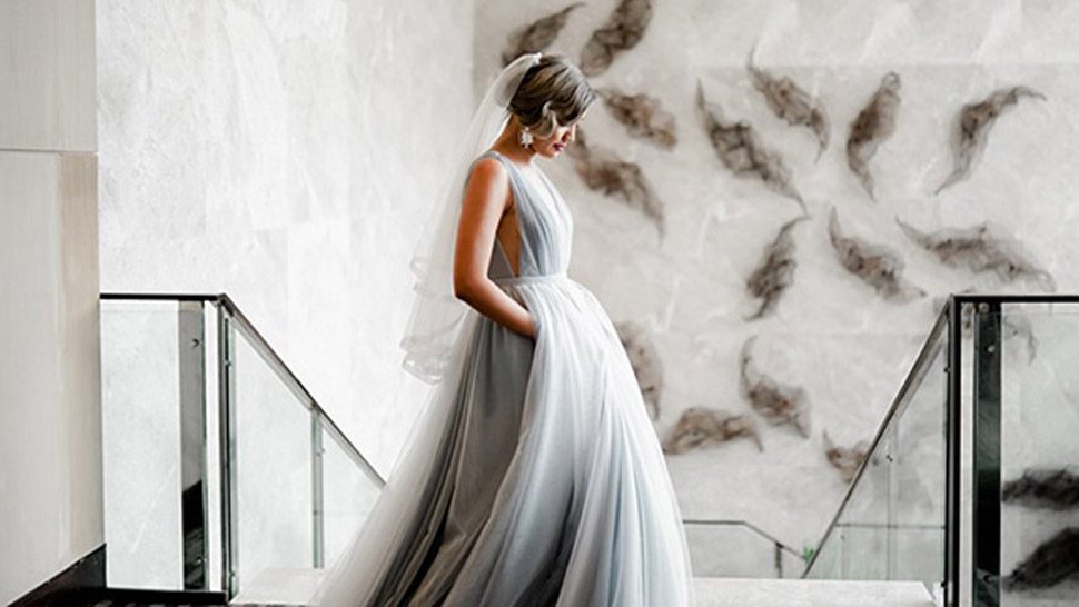 You'll Love This Bride's Dreamy Gray Wedding Gown With Pockets
