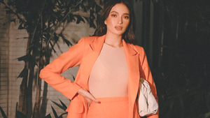 Sarah Lahbati Has A Sleek, Minimalist Way To Wear Neon Orange