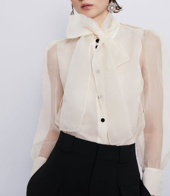 Zara Organza Blouse with Tie  Organza blouse, Fashion, How to wear