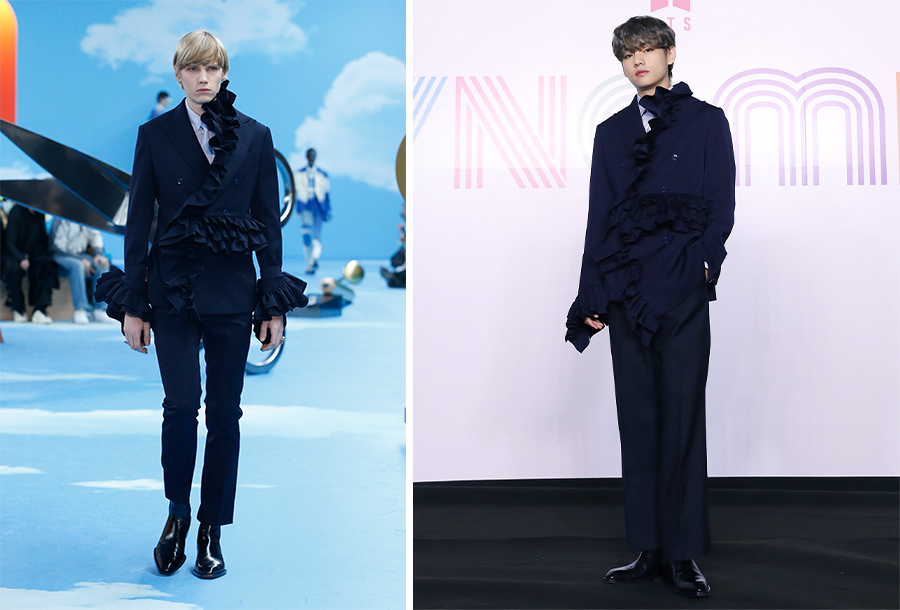 X \ Bangtan Style⁷ (slow) على X: BTS DYNAMITE PRESS CONFERENCE Taehyung  was wearing LOUIS VUITTON FW2020 Menswear Collection. (price not available  on site but the coat version of this is $8000+) #
