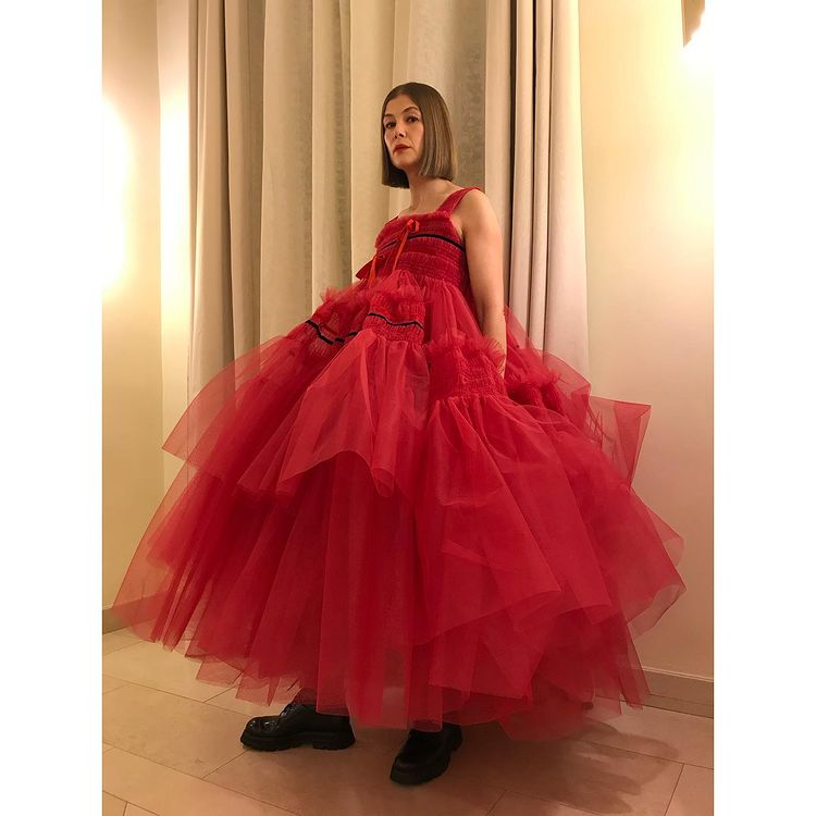 Lily Collins Wears The Same Red Tulle Dress As Heart Evangelista