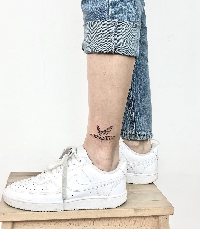 leaves ankle tattoo