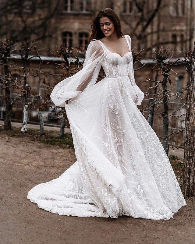 Off Shoulder Crepe Wedding Gown Modern Bride Style Gathered Elegant Bo –