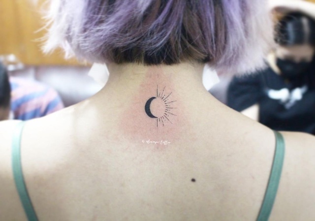 nape tattoo sun and moon