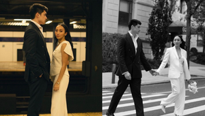 This Bride Wore A Sleek, Minimalist Pantsuit For Her Outdoor Wedding In New York
