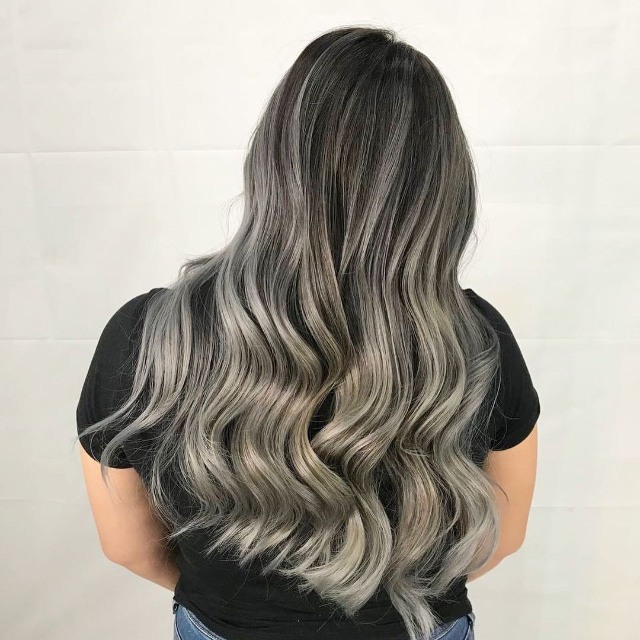 balayage hair color ash gray silver