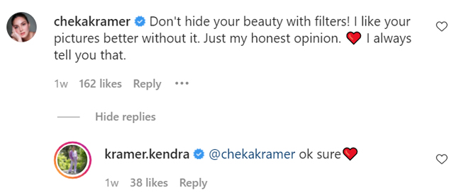 cheska kramer instagram comment for kendra
