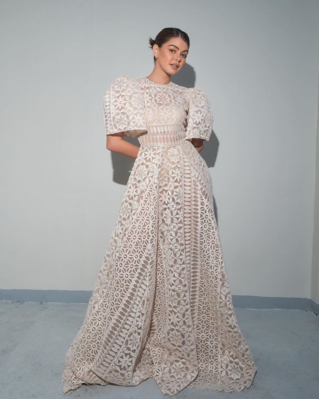 janine gutierrez in a lace terno gown at the film ambassador's night
