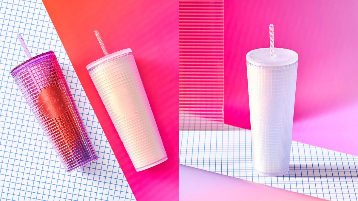 We’re Obsessed With The New Iridescent Grid Collection Tumblers From Starbucks