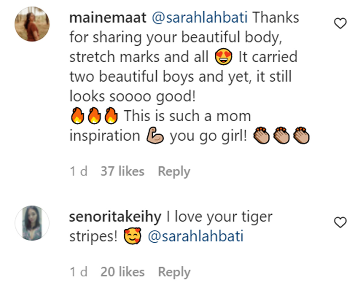 sarah lahbati stretch marks photo reactions
