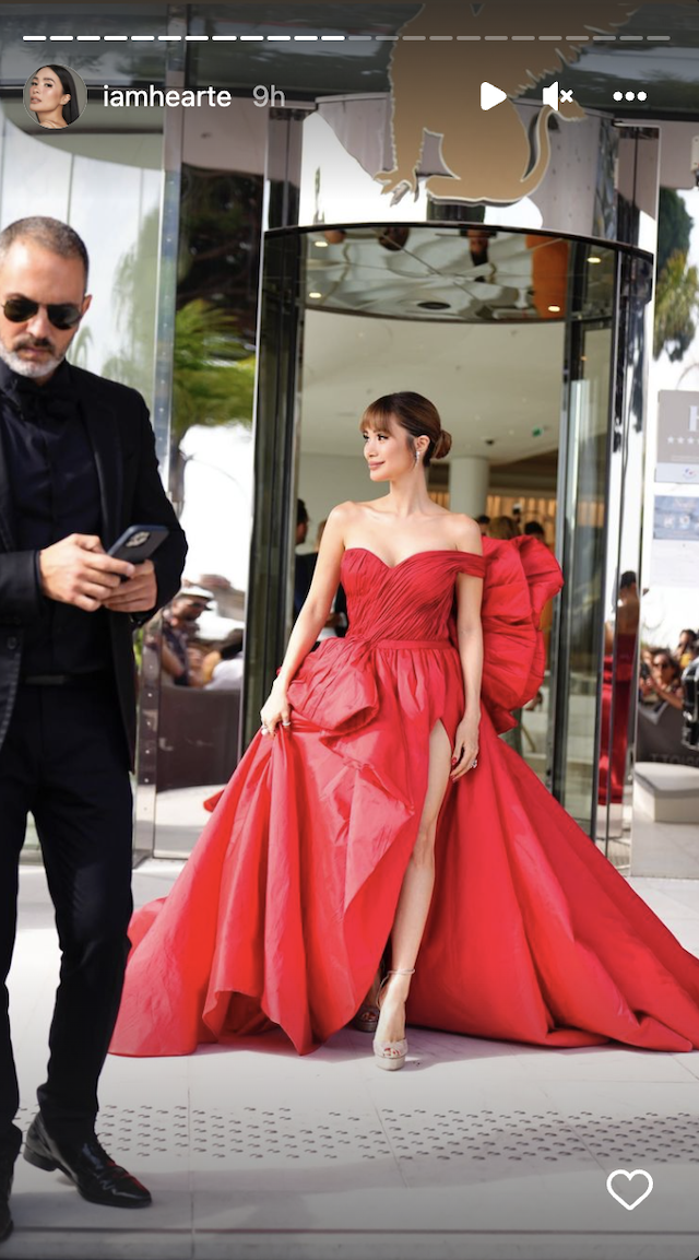 Heart Evangelista is seen wearing a red suit outside the Prabal