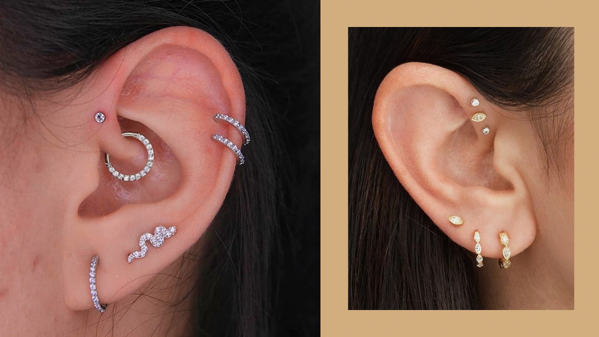 15 Chic Ear Piercing Combos To Try With A Forward Helix