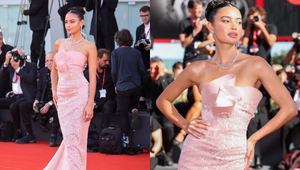 Kelsey Merritt Turned Heads In A Fully Sequined Pink Gown At The Venice Film Festival